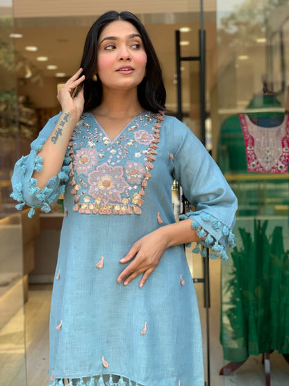 Women’s Premium Cotton Flex Embroidered Co-ord Set | 3/4 Sleeve Summer 2-Piece Set