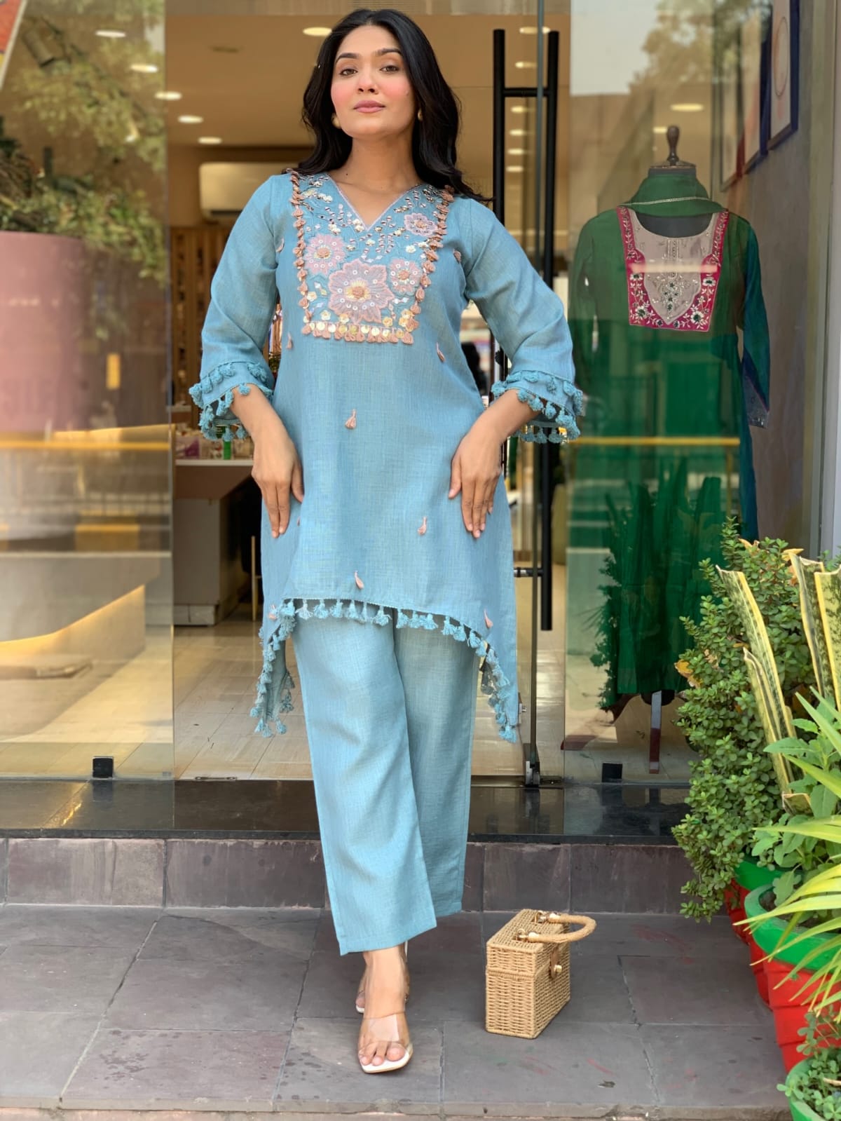 Women’s Premium Cotton Flex Embroidered Co-ord Set | 3/4 Sleeve Summer 2-Piece Set