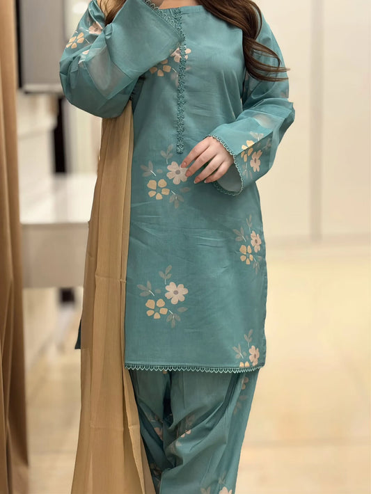Women’s Cotton Corset-Style Kurta with Printed Farshi Salwar & Nazmin Dupatta | 3-Piece Ethnic Set