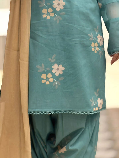 Women’s Cotton Corset-Style Kurta with Printed Farshi Salwar & Nazmin Dupatta | 3-Piece Ethnic Set