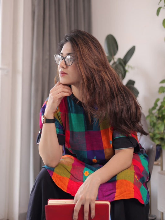 Women’s Premium Mul Cotton Madrasi Checks A-Line Kurti Palazzo Set | Casual & Office Wear