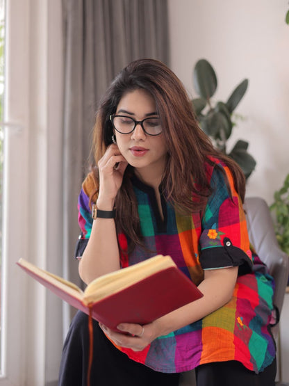 Women’s Premium Mul Cotton Madrasi Checks A-Line Kurti Palazzo Set | Casual & Office Wear