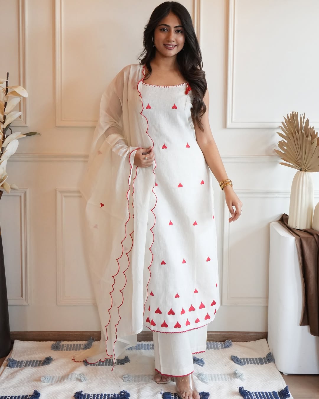 Women’s Premium Cotton Flex Embroidered Kurti Pant Dupatta Set | Elegant Summer Ethnic Wear