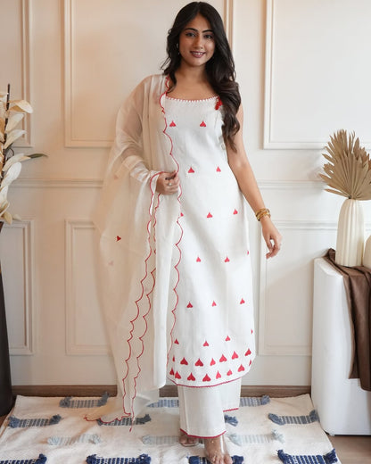 Women’s Premium Cotton Flex Embroidered Kurti Pant Dupatta Set | Elegant Summer Ethnic Wear